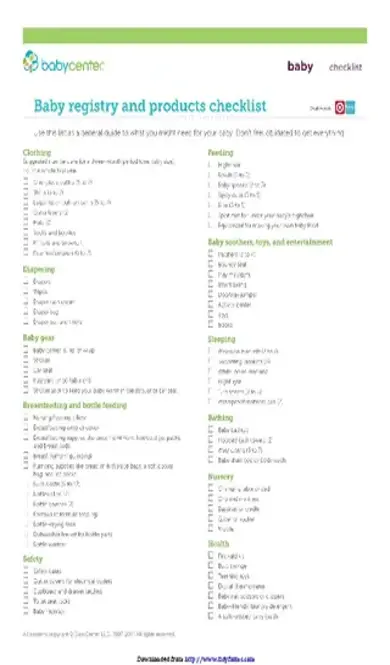 Baby Registry And Products Checklist