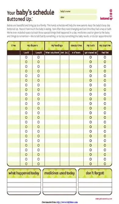 Babys Schedule Form Template