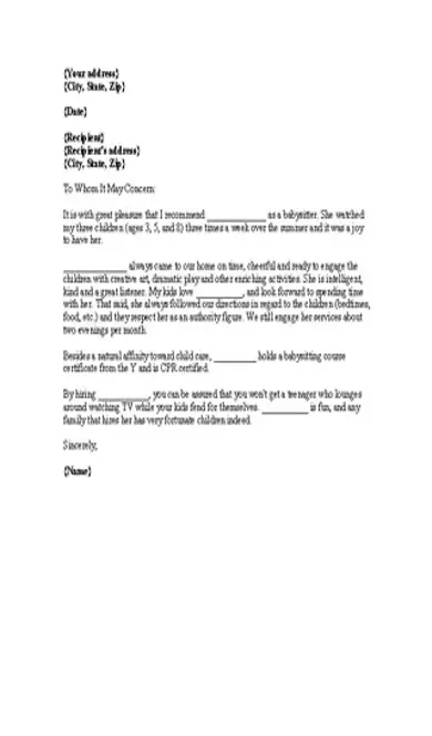 Babysitter Reference Letter For Colleague