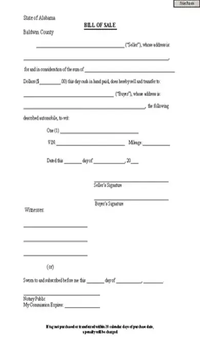 Baldwin County Alabama Bill Of Sale Form