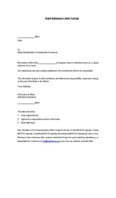 Bank Reference Letter Format