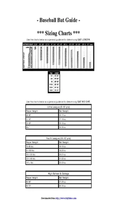 Baseball Bat Guide Sizing Chart