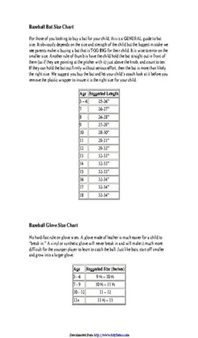 Baseball Bat Size Chart