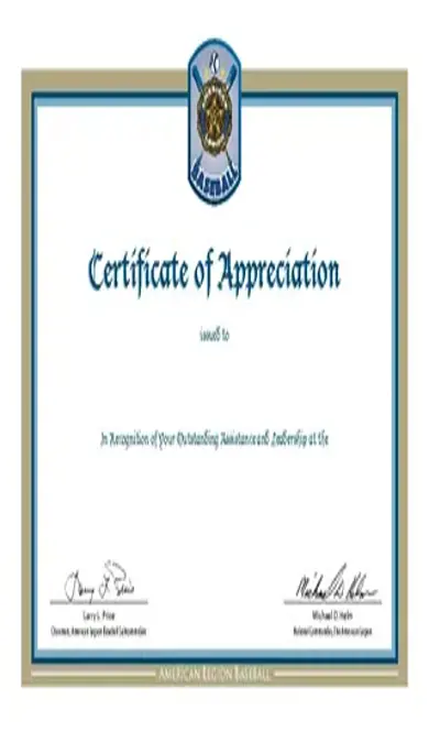 Baseball Certificate Of Appreciation Template