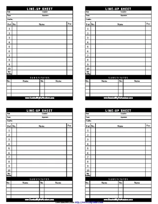 Baseball Lineup Sheet