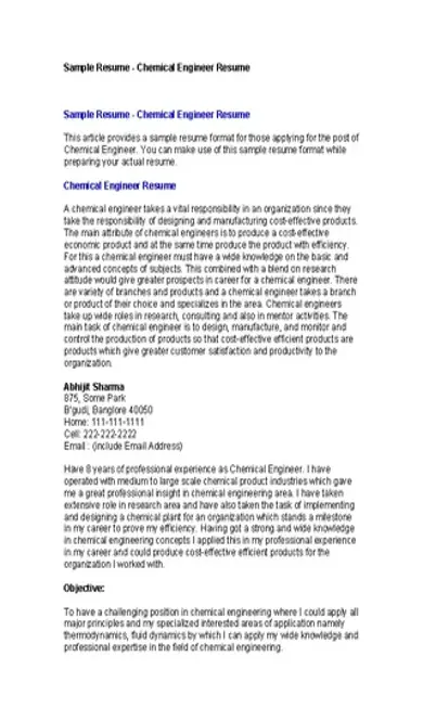 Basic Chemical Engineer Resume