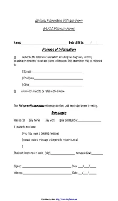 Basic Hipaa Release Form