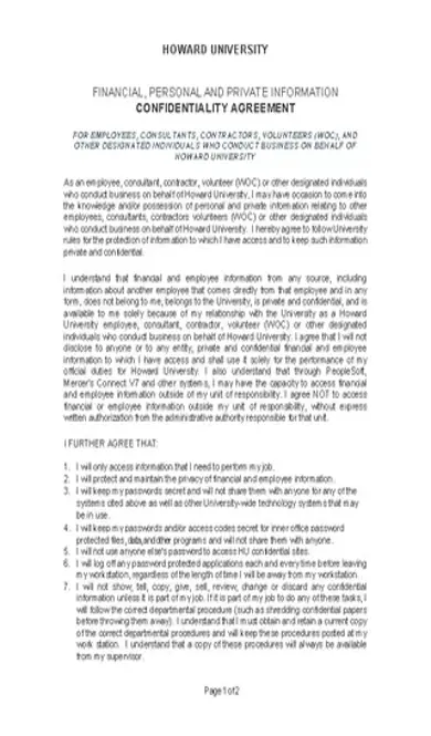 Basic Human Resources Confidentiality Agreement