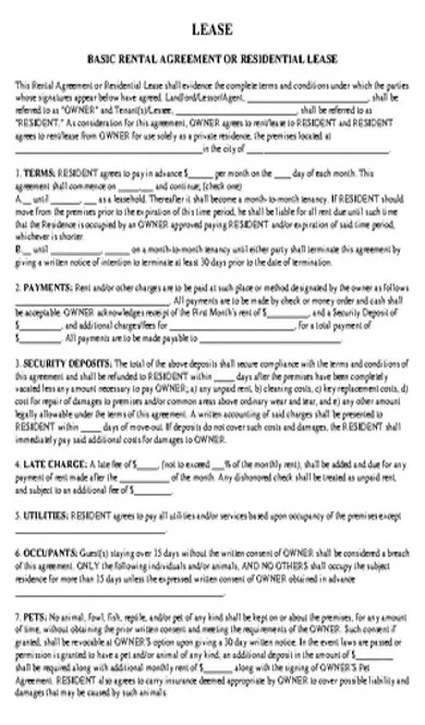 Basic Residential Rental Agreement