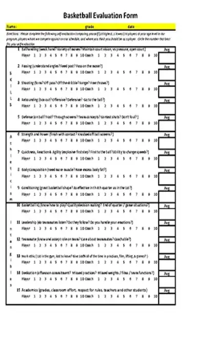 Basketball Evaluation Forms Nate Hill