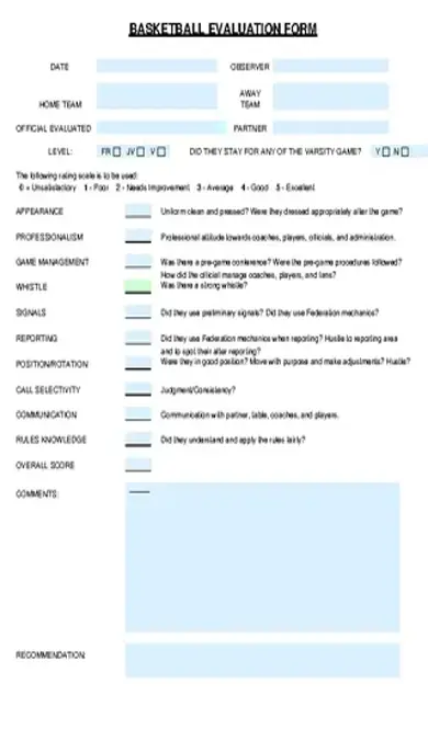 Basketball Officials Evaluation Form