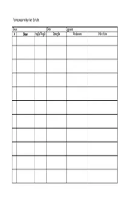 Basketball Practice Gam Time Table Template