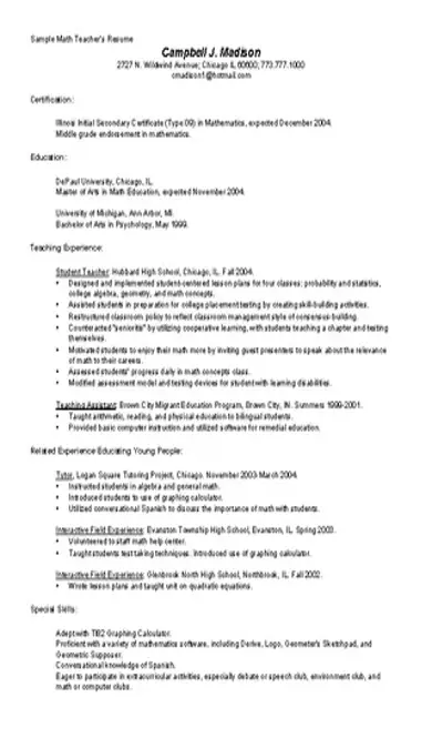 Bilingual Teacher Resume