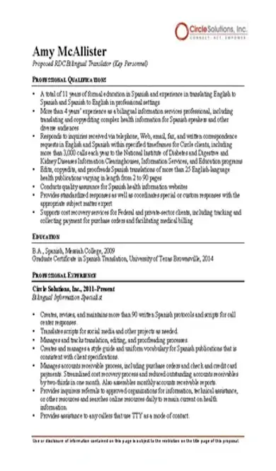 Bilingual Translator Resume