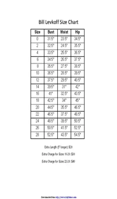 Bill Levkoff Size Chart