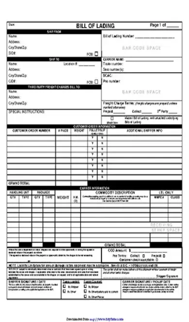 Bill Of Lading Form 1