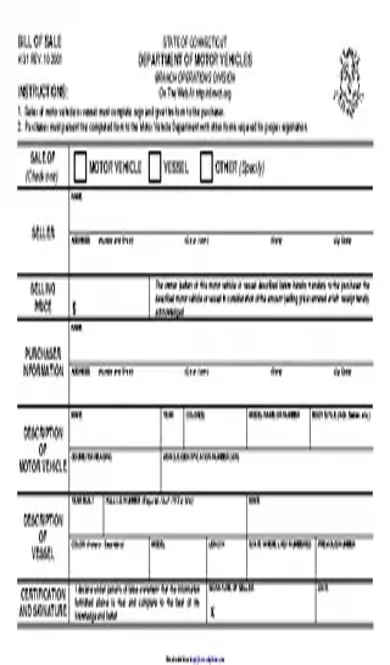 Bill Of Sale Department Of Motor Vehicles