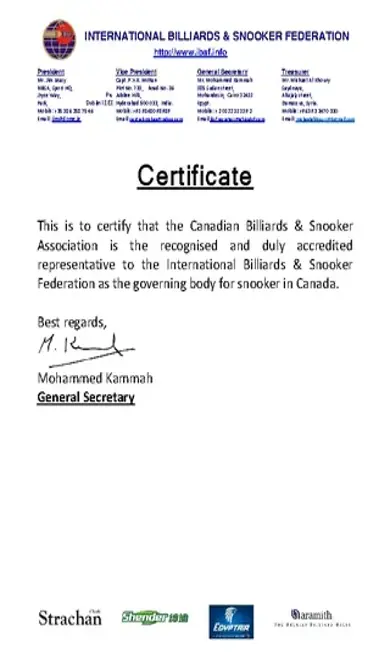 Billiard And Snooker Certificate