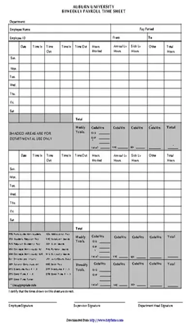 Biweekly Payroll Time Sheet