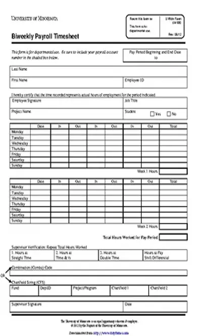 Biweekly Payroll Timesheet Template