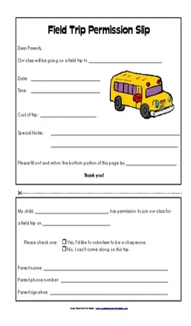 Blank Field Trip Permission Slip Template For School