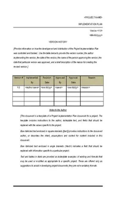 Blank Project Implementation Plan Template