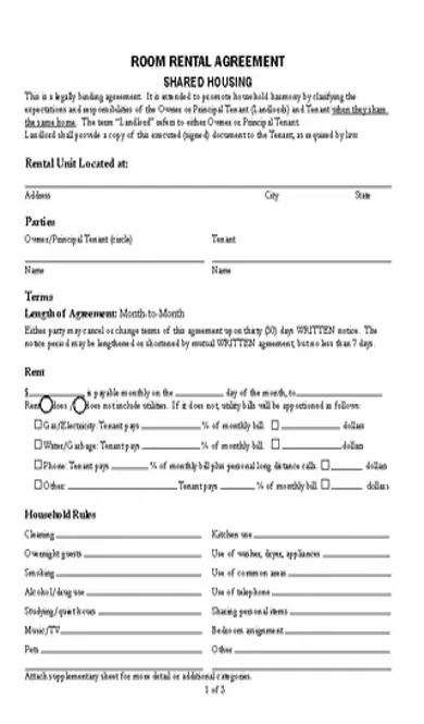 Blank Room Rental Agreement Template