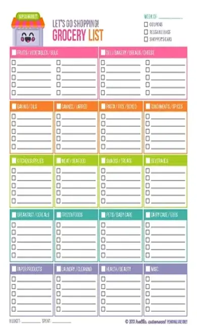 Blank Shopping List Template