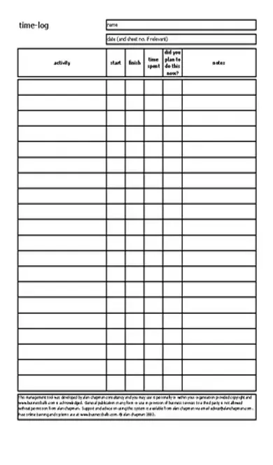 Blank Time Log Sheet Template