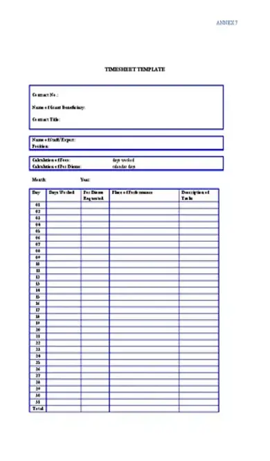 Blank Timesheet Template