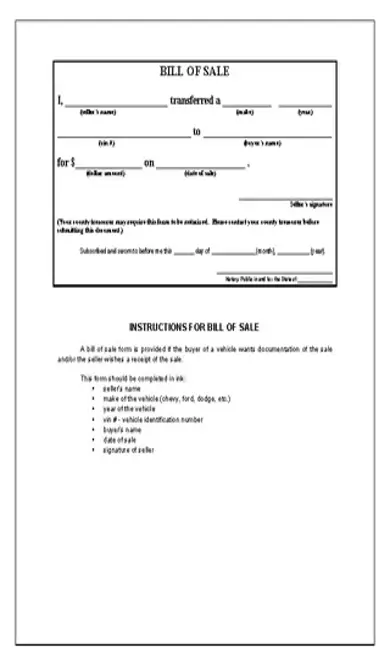 Blank Used Car Bill Of Sale