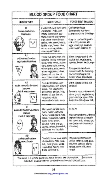 Blood Group Food Chart
