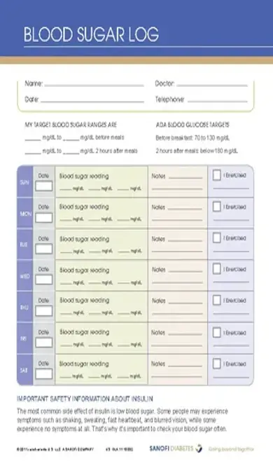 Blood Sugar Log Pdf