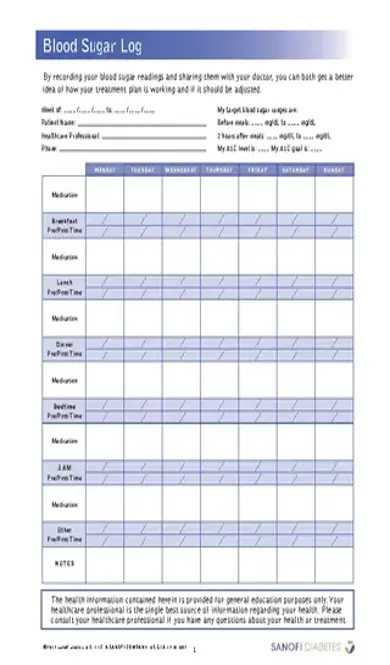 Blood Sugar Log