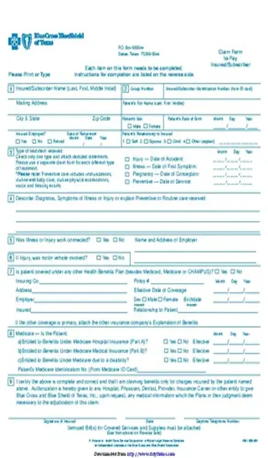 Blue Cross Blue Shield Association Medical Claim Form 1