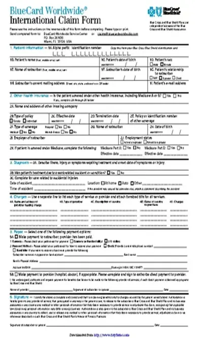 Blue Cross Blue Shield International Medical Claim Form