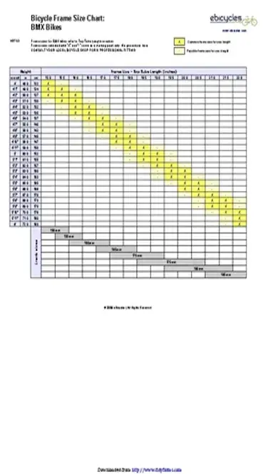 Bmx Bicycle Frame Size Chart