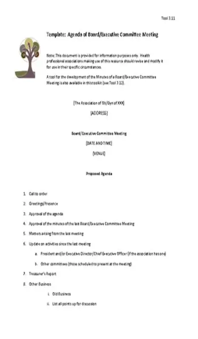 Board Blank Meeting Agenda Template