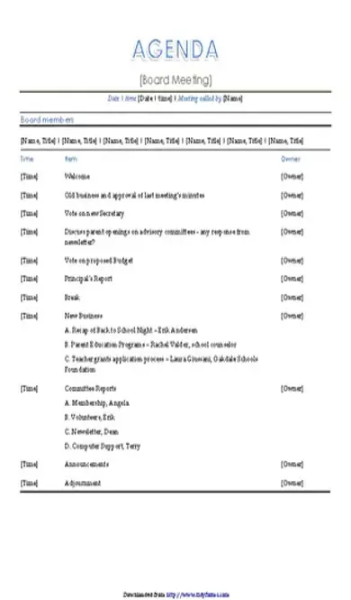 Board Meeting Agenda Template 1