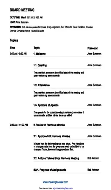 Board Meeting Agenda Template 3