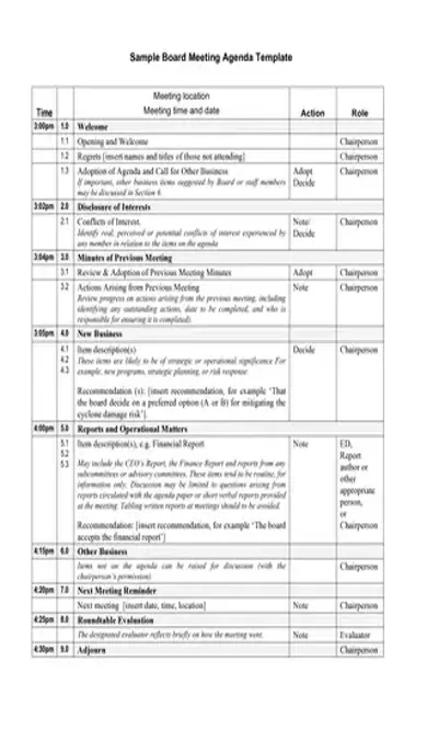 Board Meeting Agenda Template Word Fillable PDF Form