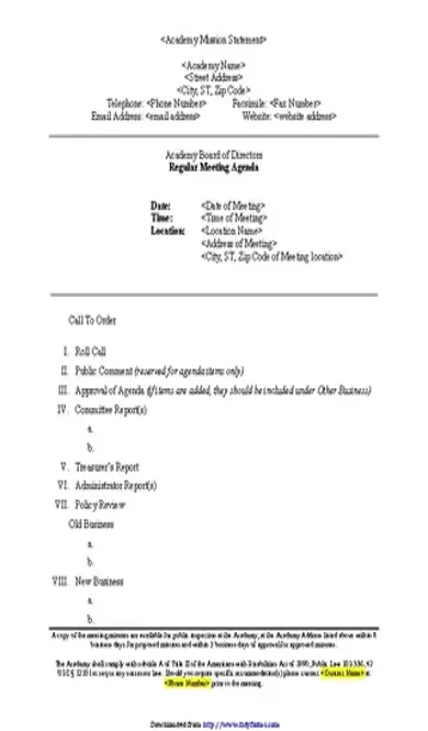 Board Meeting Agenda Template Word