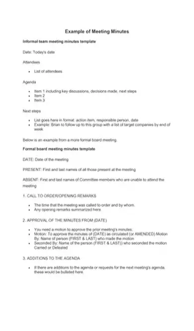 Board Minutes For Taking Actions Fillable PDF Form