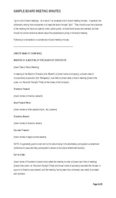 Board Minutes Template Pdf