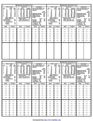 Bridge Score Pad