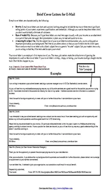 Brief Cover Letters For Email