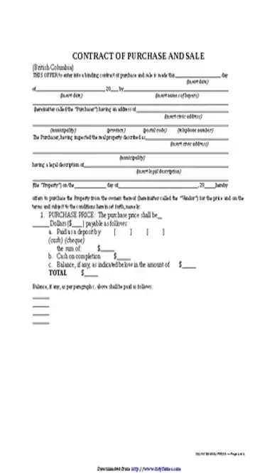 British Columbia Contract Of Purchase And Sale Form 2