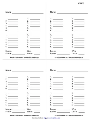 Bunco Score Card