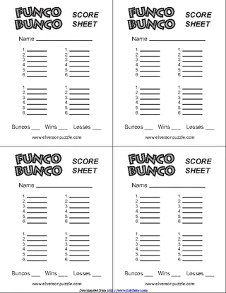 Bunco Score Sheets