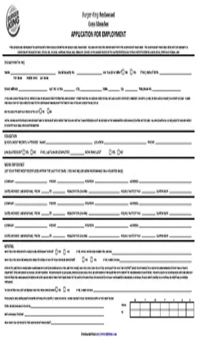 Burger King Application Form